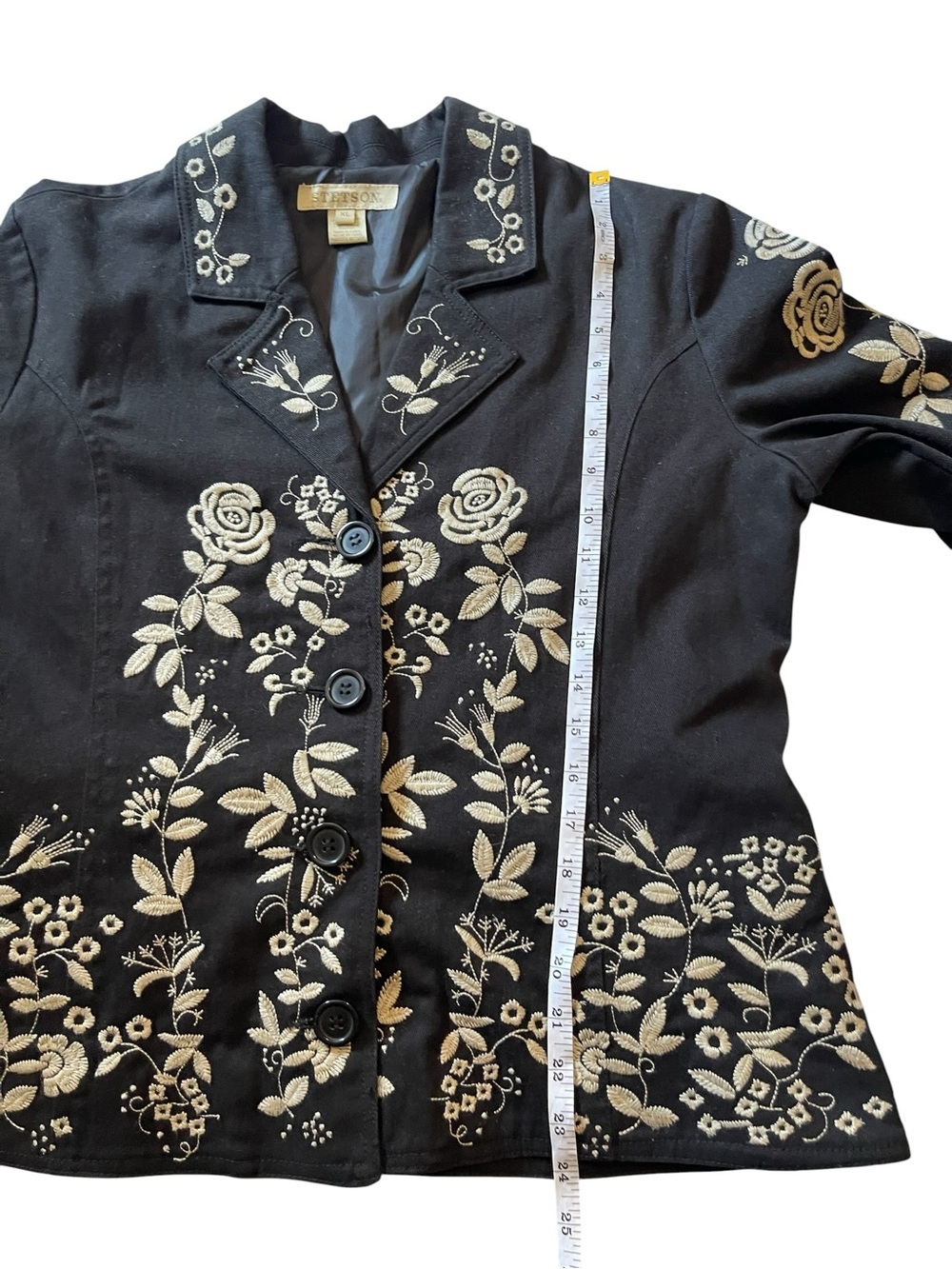 Stetson Women’s Black Ivory Floral Embroidered Western Blazer Jacket Size XL - Picture 9 of 11